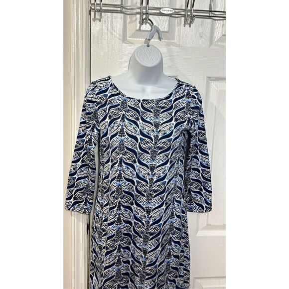 Lilly Pulitzer Pima Cotton Shift Dress Blue Mermaid's Tail 3/4 Sleeve size XS - Picture 3 of 10